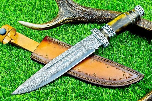 12.5 Inch Hand Forged Damascus Steel Bowie Knife with Resin Handle