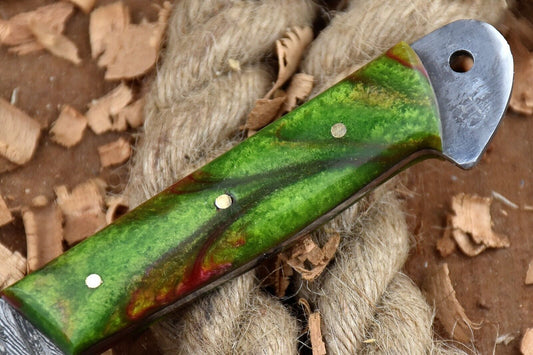 Custom Handmade Forged Damascus Steel Kitchen Chef Knife – 9" Full Tang with Leather Sheath