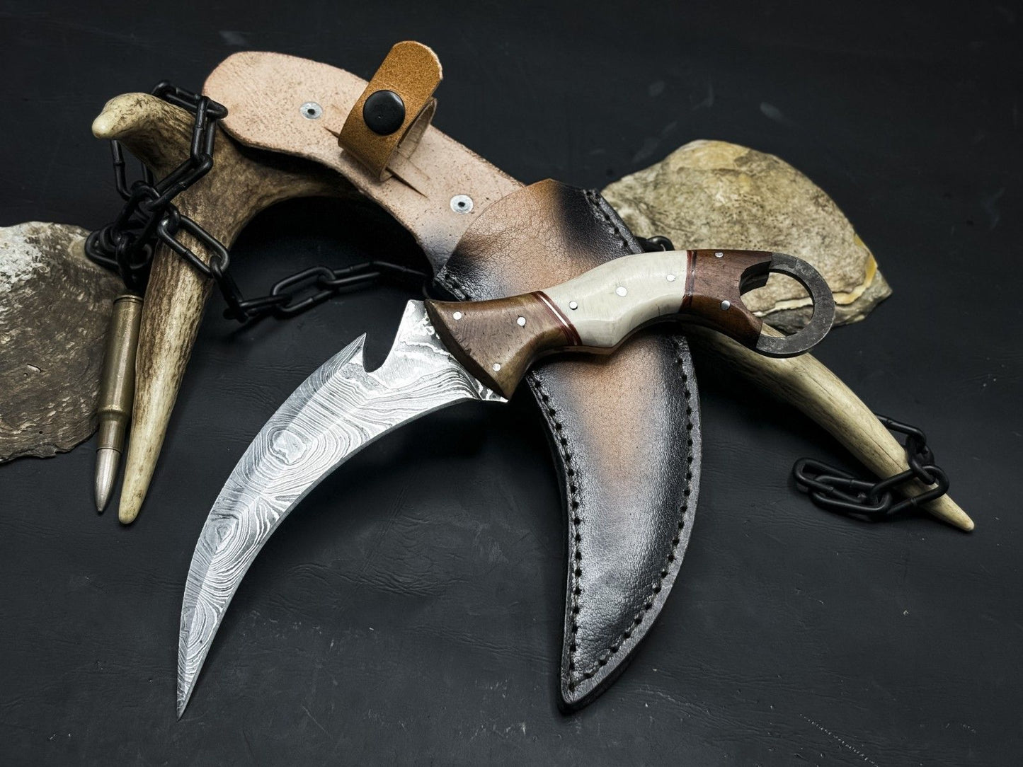 Handmade Damascus Karambit Knife Best Damascus Karambit with Wood Handle