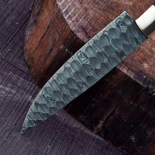 Vintage Handmade Damascus Steel Chef Knife | Custom Kitchen Knife with Bull Horn Handle