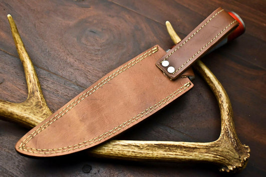 13" Damascus Steel Bowie Knife – Camel Bone Handle | Custom Handmade Hunting Blade