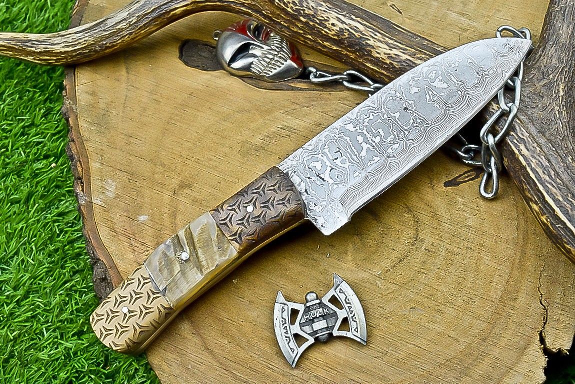 10" Heritage Forge Handmade Damascus Bowie Knife | Wood Handle