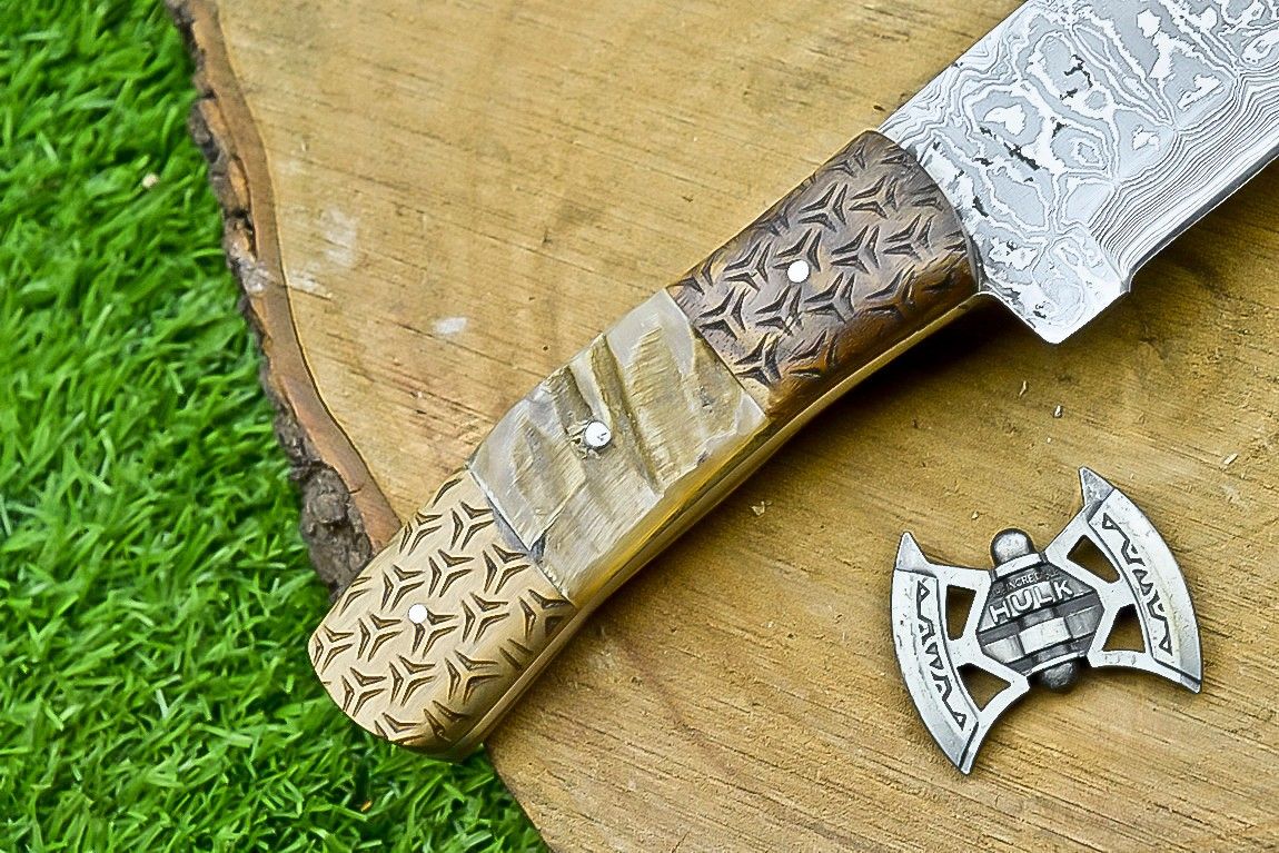 10" Heritage Forge Handmade Damascus Bowie Knife | Wood Handle