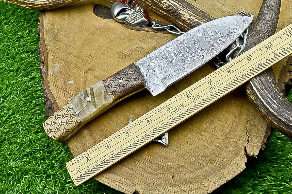 10" Heritage Forge Handmade Damascus Bowie Knife | Wood Handle