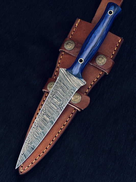 Heritage Forge 10 Inch Fire Damascus Steel Dagger Knife with Camel Bone and Wood Handle