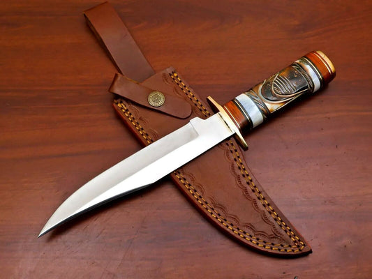 Handmade D2 Steel Bone Bowie Knife – Burnt Camel Bone & Pakka Wood Handle