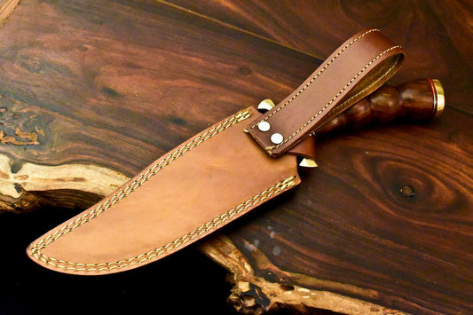 12.5" Handmade Damascus Steel Bowie Knife with Walnut Wood Handle