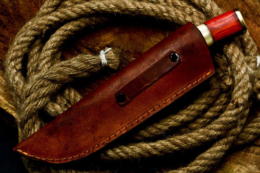 9.5" Handmade D2 Steel Skinner Knife | Hardwood Handle Full Tang Hunting EDC with Sheath