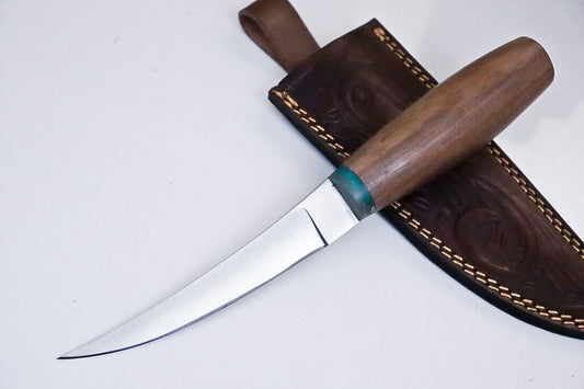 Custom Handmade Skinner – D2 Tool Steel Blade, Hardwood Handle, Leather Sheath