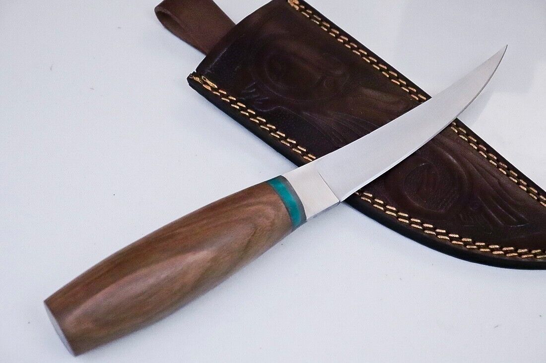 Custom Handmade Skinner – D2 Tool Steel Blade, Hardwood Handle, Leather Sheath