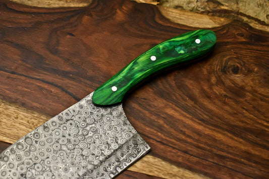 Handmade Damascus Steel Chef Knife – Full Tang Kitchen Chopper with Hardwood Handle