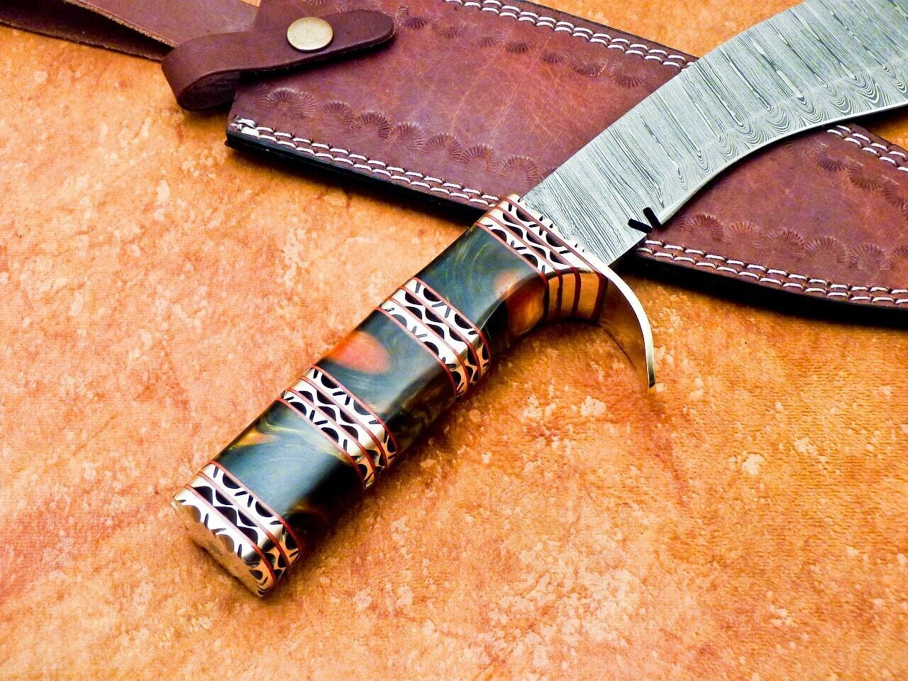 15" Custom Handmade Damascus Bowie Knife with Resin Handle