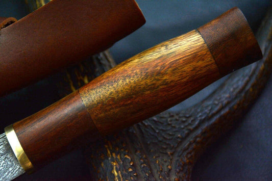 15.3" Custom San Mai Damascus Steel Chef Knife | Handmade Walnut Handle with Leather Sheath