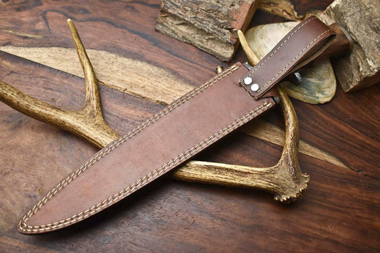 16" Handmade Sub-Hilt Damascus Steel Bowie Knife – Wood Handle