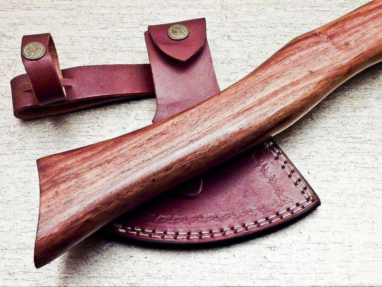 Limited Edition Handmade Damascus Steel Axe with Natural Wood Handle – Custom Forged Unique Damascus Axe with Leather Sheath