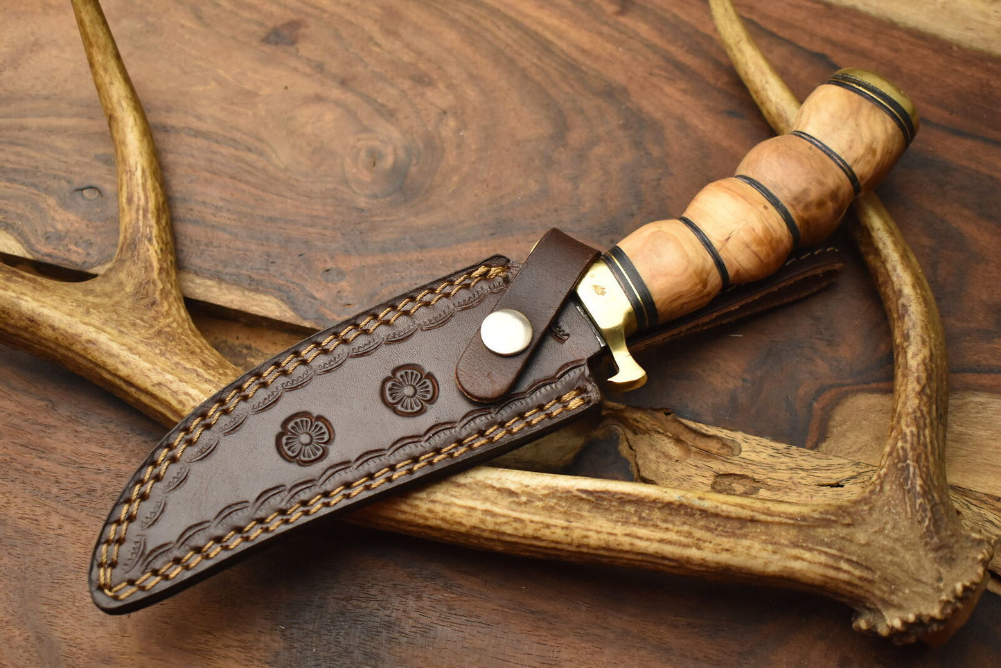 10 Inch Custom Hand Forged Damascus Steel Bowie Knife with Olive Wood Handle
