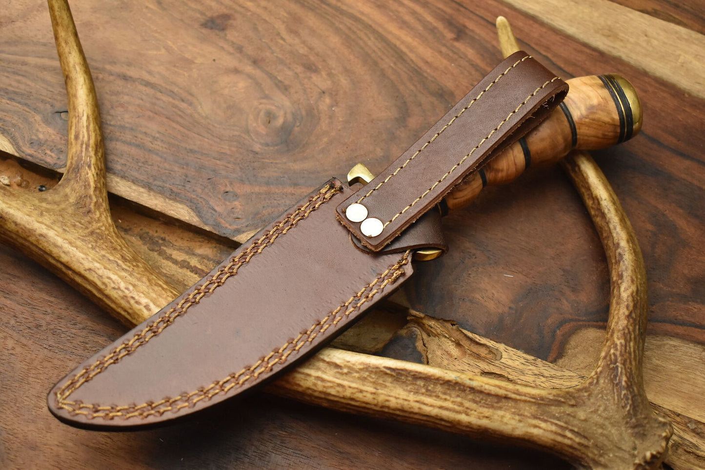 10 Inch Custom Hand Forged Damascus Steel Bowie Knife with Olive Wood Handle