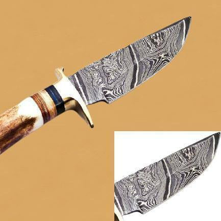 10" Heritage Forge Damascus Bowie Knife | Deer Antler Handle