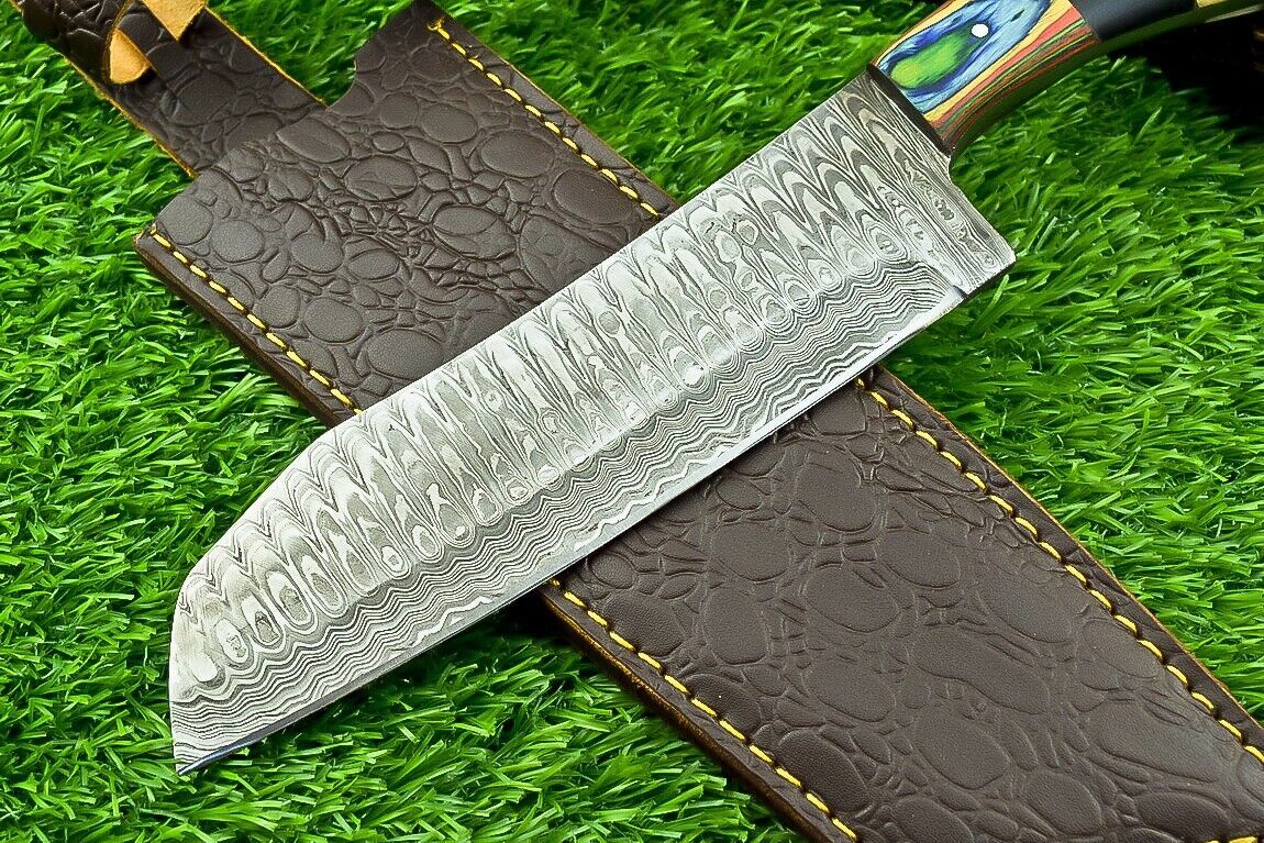 Stunning Handmade Damascus Steel Chef Knife | Custom Kitchen Knife with Camel Bone & Wood Handle