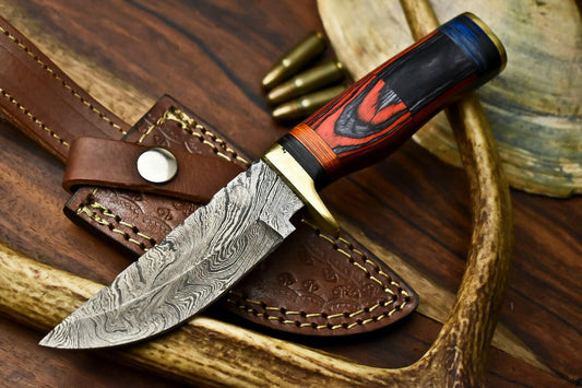 Rare Handmade Damascus Steel Hunting Knife with Hardwood Handle