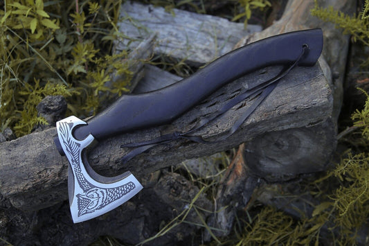 Handmade Bearded Viking Axe – Forged Carbon Steel Camping Tomahawk with Leather Sheath