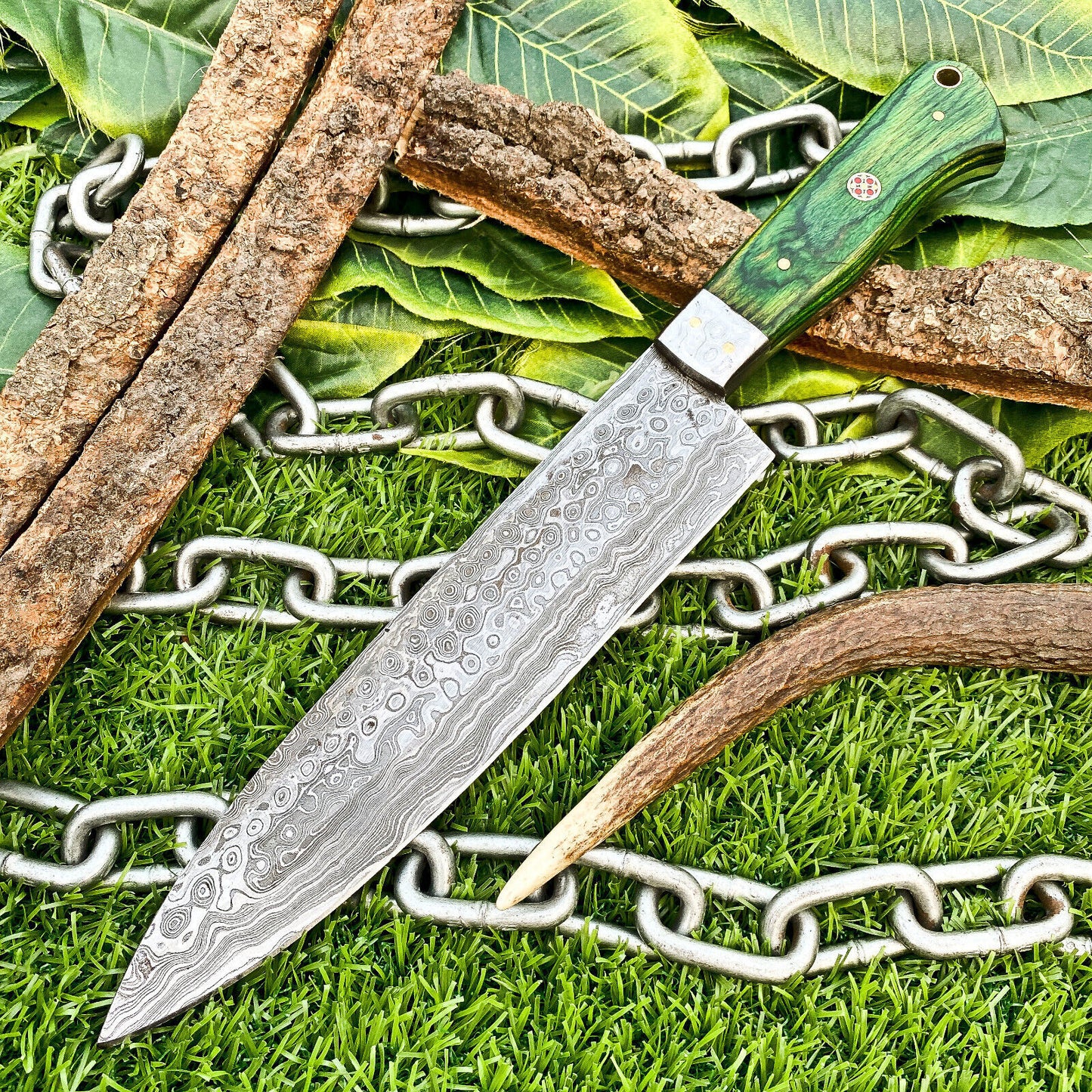 12” Custom Handmade Damascus Steel Full Tang Chef Knife – Hardwood Handle
