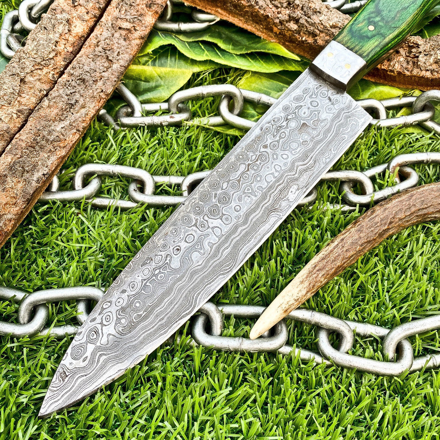 12” Custom Handmade Damascus Steel Full Tang Chef Knife – Hardwood Handle