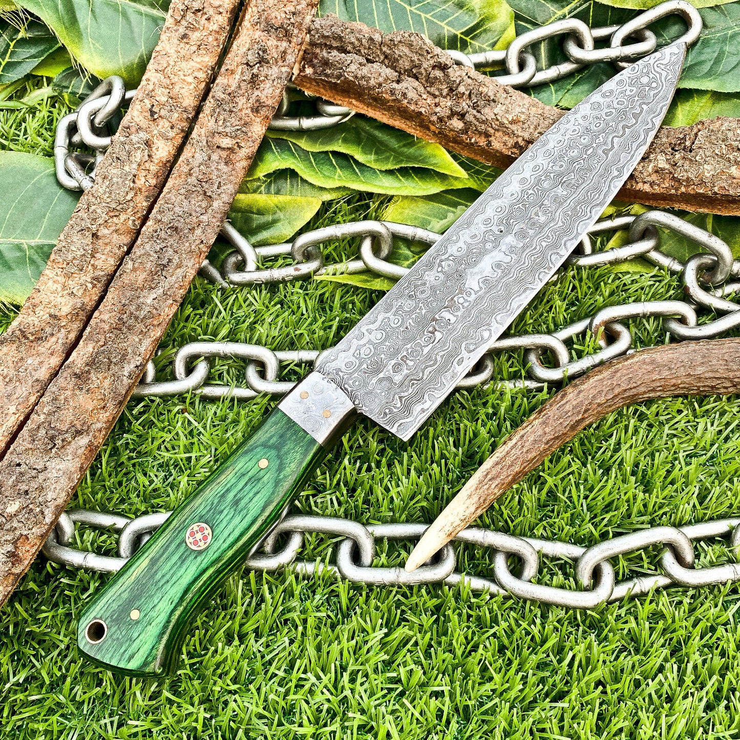 12” Custom Handmade Damascus Steel Full Tang Chef Knife – Hardwood Handle