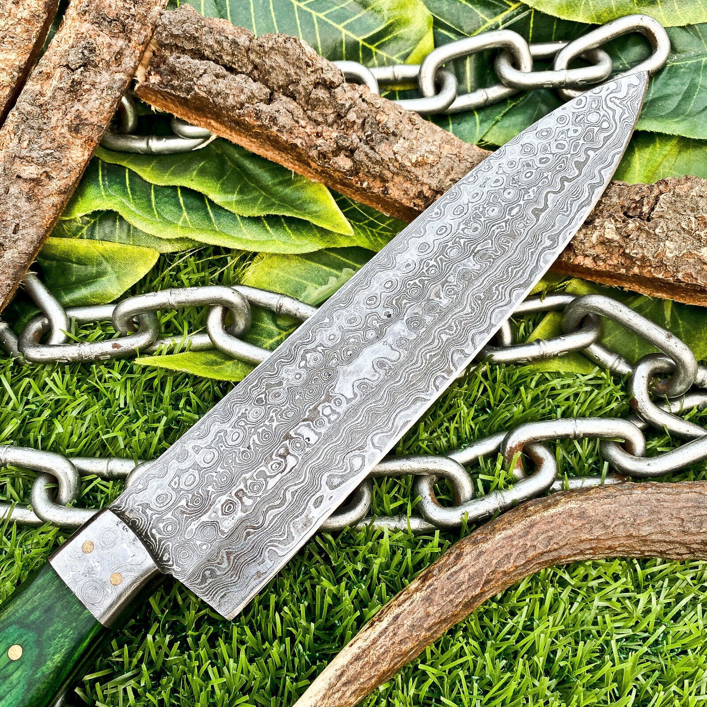 12” Custom Handmade Damascus Steel Full Tang Chef Knife – Hardwood Handle