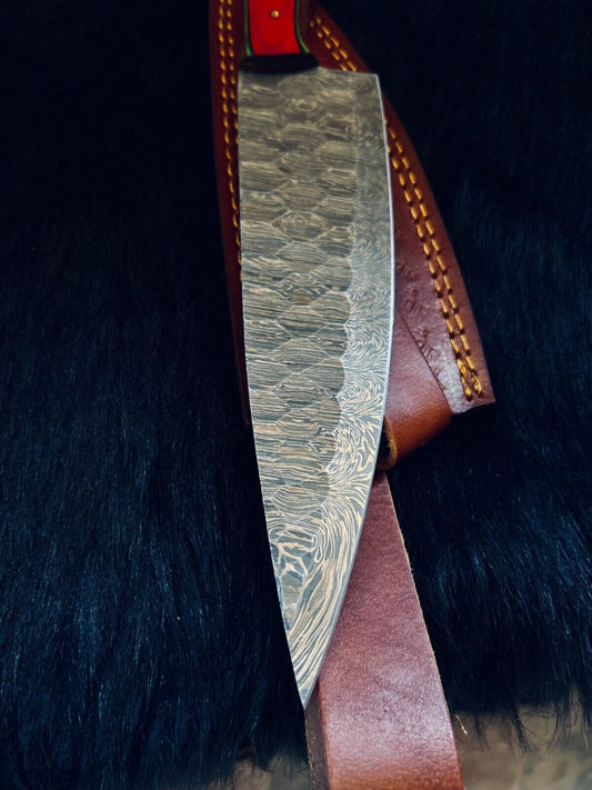 13" Custom Handmade Fire Damascus Steel Santoku Chef Knife | Kitchen Cooking Knife