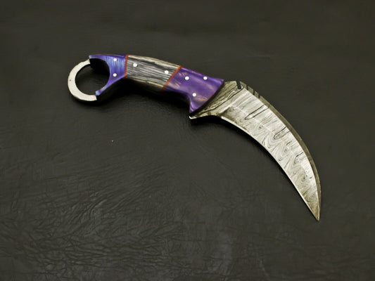 Handmade 8.5” Damascus Karambit Knife Pakkawood Handle Damascus Steel Karambit