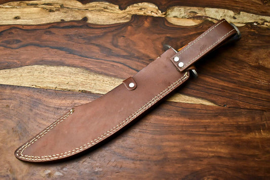 17" Handmade Damascus Steel Hunting Bowie Knife – Camel Bone Handle, Full Tang