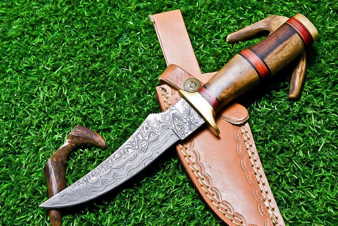 10" Handmade Damascus Steel Bowie Knife | Natural Wood Handle