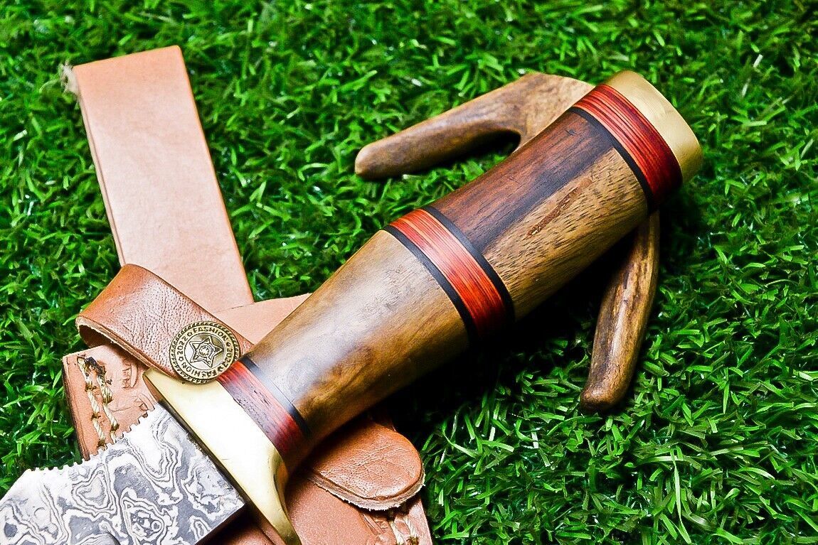 10" Handmade Damascus Steel Bowie Knife | Natural Wood Handle