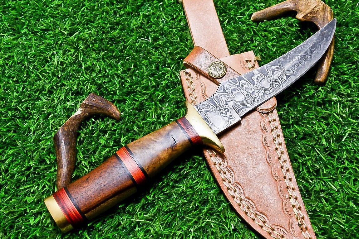 10" Handmade Damascus Steel Bowie Knife | Natural Wood Handle