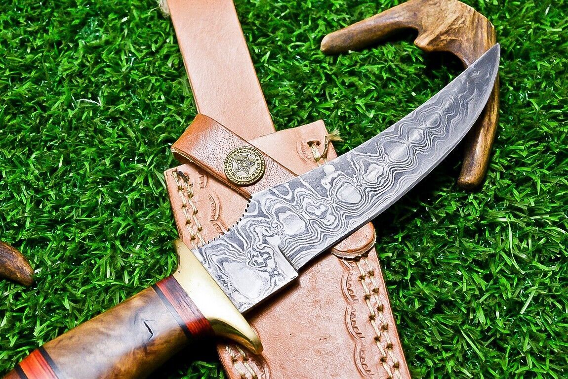 10" Handmade Damascus Steel Bowie Knife | Natural Wood Handle