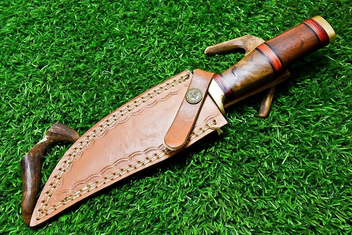 10" Handmade Damascus Steel Bowie Knife | Natural Wood Handle