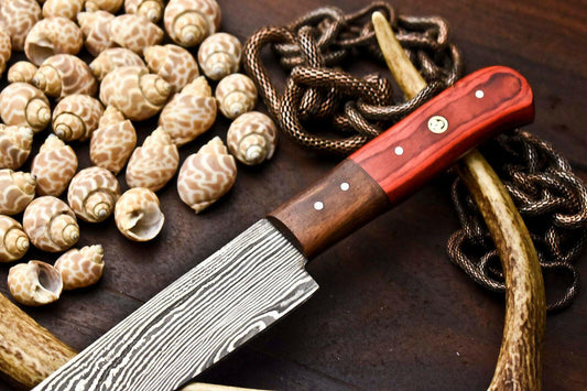 Custom Hand Forged Damascus Steel Chef Knife | Full Tang Hard Wood