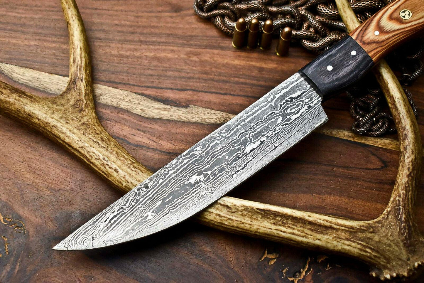 Hand Forged Damascus Steel Chef Knife – Full Tang Hardwood Handle Kitchen Blade