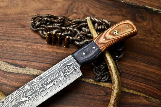 Hand Forged Damascus Steel Chef Knife – Full Tang Hardwood Handle Kitchen Blade