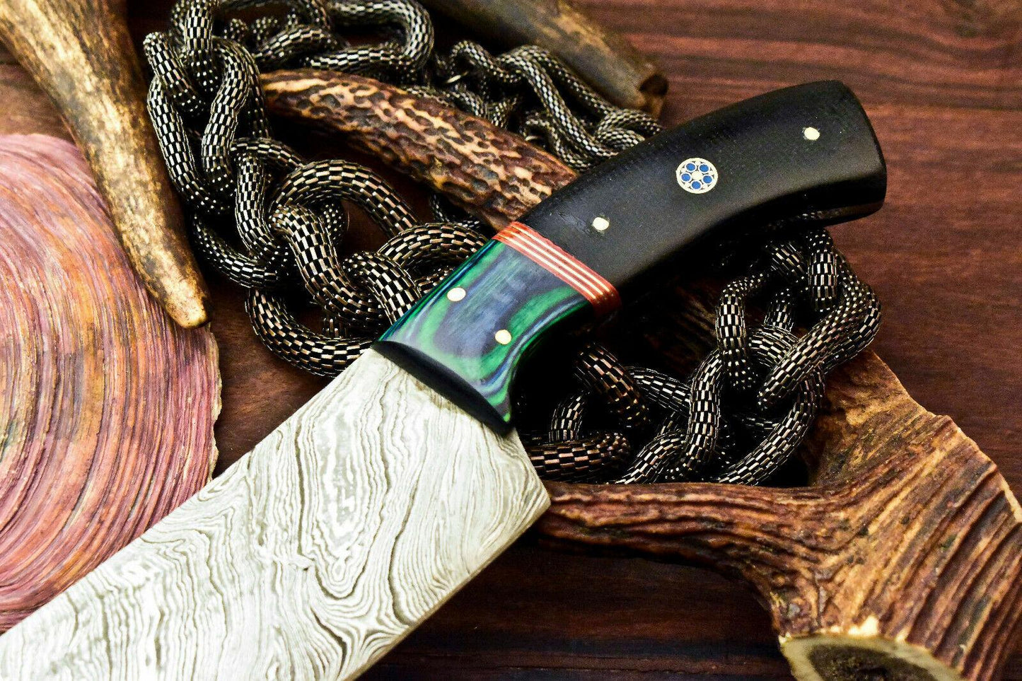 Custom Handmade Damascus Steel Chef Knife – 11.75" Full Tang Blade with Micarta Handle
