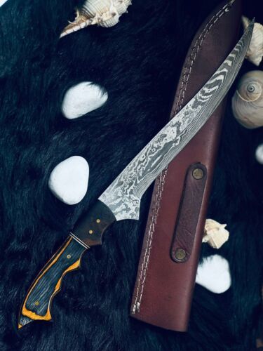 Heritage Forge 13" Twist Damascus Steel Fillet Knife Camel Bone and Wood Handle