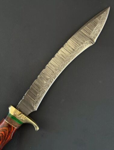 Heritage Forge Fire Storm Damascus Steel Bowie Knife with Wooden Handle and Sheath for Hunting and Survival