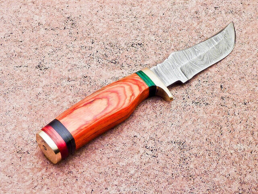 Custom Handmade Damascus Blade Camping Hunting Skinner Knife w/ Leather Sheath