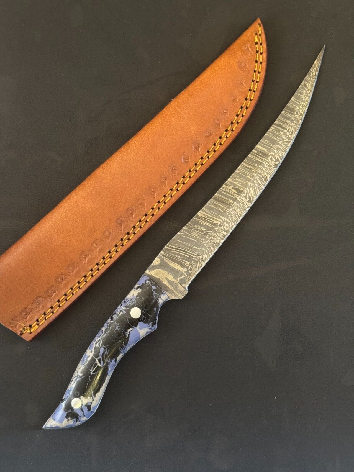 13" Damascus Fillet Knife Handmade Custom Fillet Knife with Resin Handle