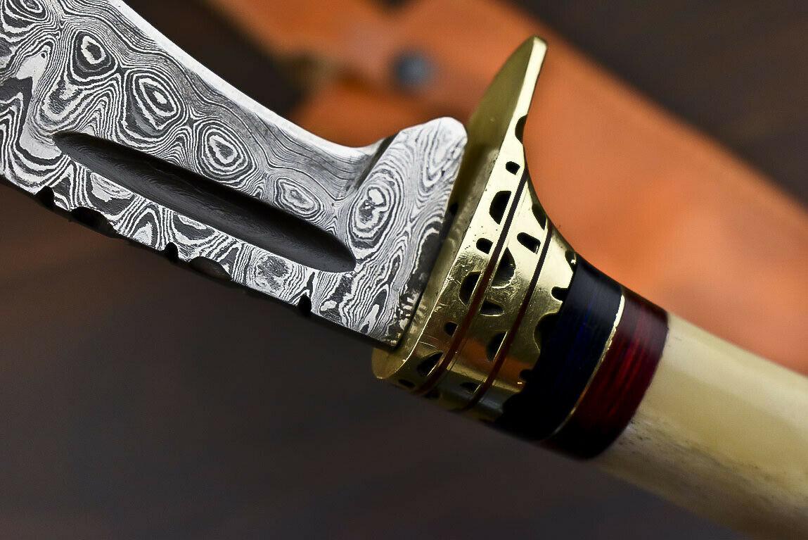 12.6" Damascus Steel Bowie Knife with Camel Bone Handle – Handmade Gift Edition