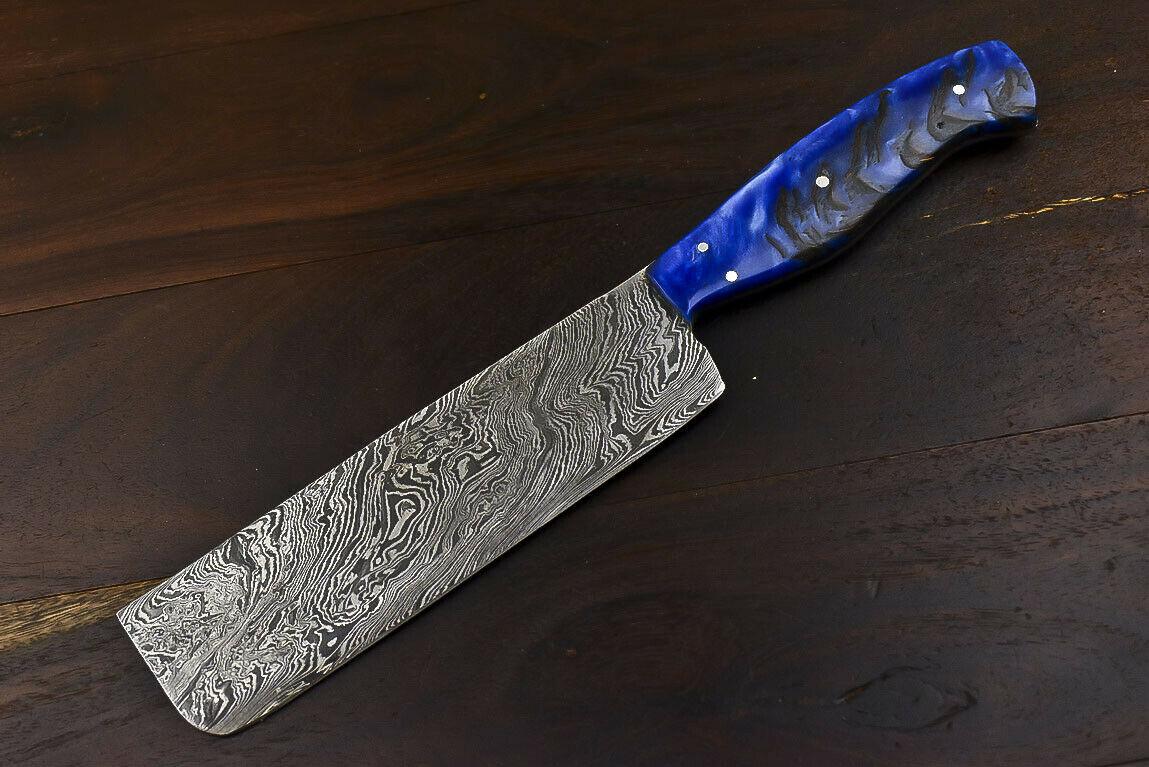 Sports Art Rare Handmade Damascus Steel Camping, Hunting & Chef Knife with Corian Handle, 6.5-Inch Blade, 11.5-Inch Overall, Oil-Tempered 58-60 HRC