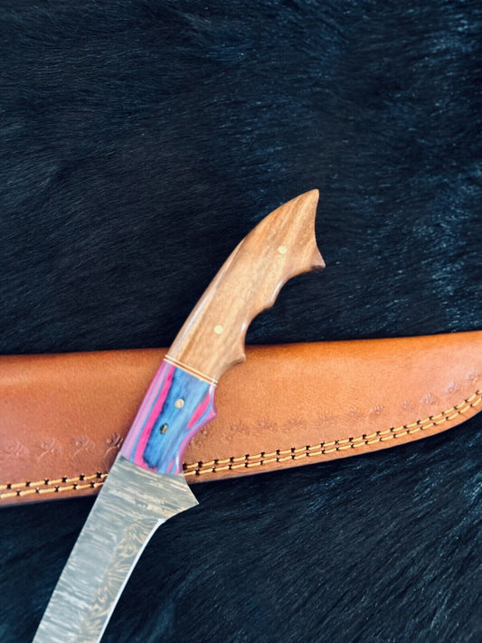 13" Damascus Fillet Knife Damascus Steel Fillet Knife for Kitchen With Wood Handle