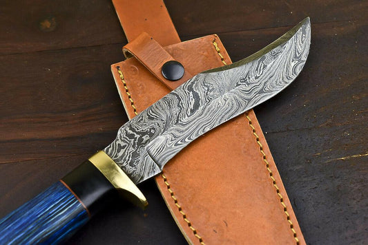 12.5" Damascus Steel Bowie Knife with Hardwood Handle | Handmade EDC Blade