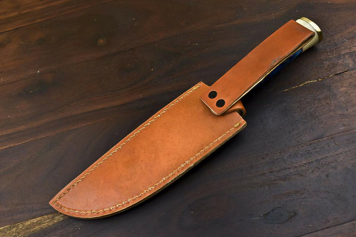 12.5" Handmade Damascus Bowie Knife | Hardwood Handle